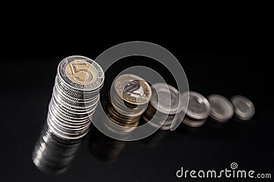 Columns of polish coins Stock Photo