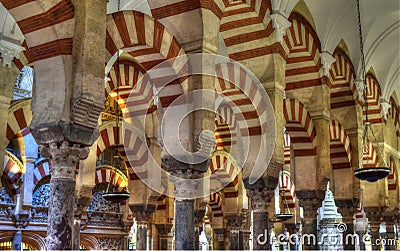 Columns of the prayer hall, Cordoba, Andalusia Editorial Stock Photo