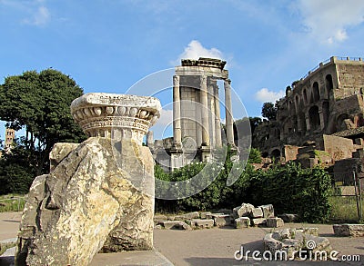 Columns in Roman Forum ruins in Rome Stock Photo