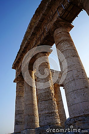 The columns of the Segesta temple in Sicily Stock Photo