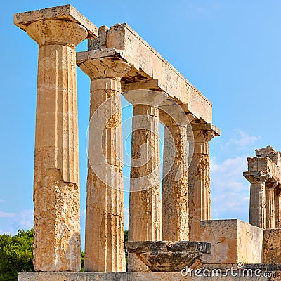 Columns of Temple of Aphaea in Aegina Stock Photo