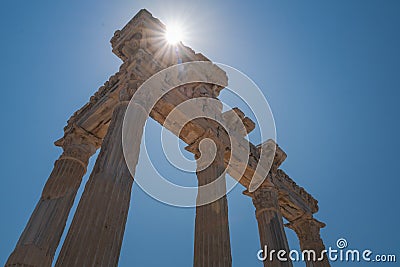 Columns of the Temple of Aphrodite in the resort town of Side in Turkey, a monument of ancient Greek architecture Stock Photo