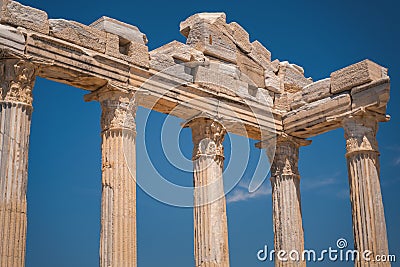 Columns of the Temple of Aphrodite in the resort town of Side in Turkey, a monument of ancient Greek architecture Stock Photo