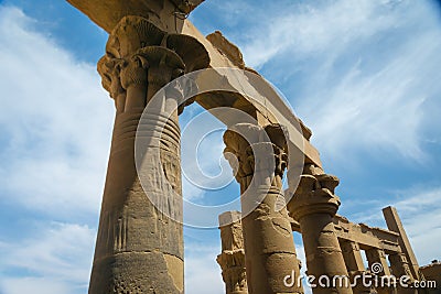 Columns in the Temple of Philae, Temple of Isis Stock Photo