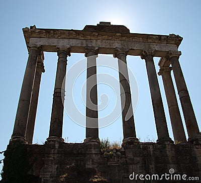 Columns of the Temple of Saturn in Rome Stock Photo