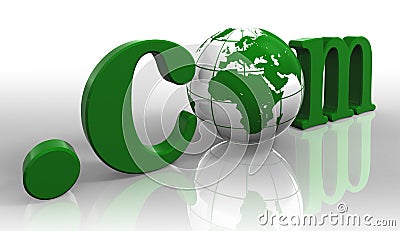 Com logo green word and earth globe Stock Photo