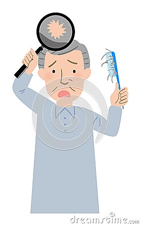 With a comb, Grandpa suffering from hair thinning hair vector illustration Vector Illustration