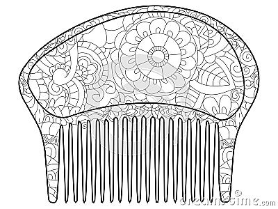 Comb for the hair. Coloring book for adult, antistress coloring pages. Hand drawn raster isolated illustration Cartoon Illustration