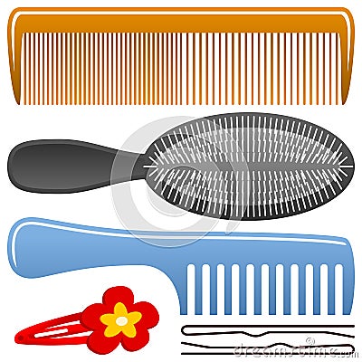 Comb and Hairbrush Set Vector Illustration