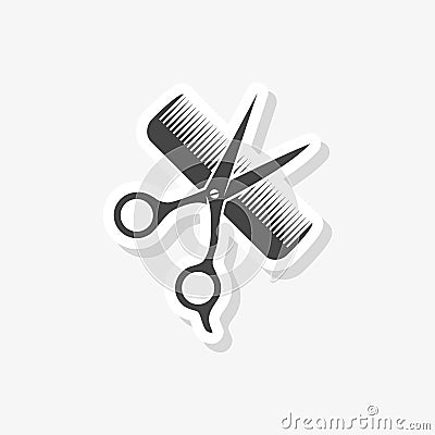 Comb and scissors sticker, simple vector icon Vector Illustration