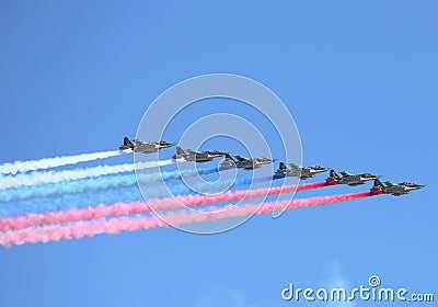 Combat aircraft on the air parade Editorial Stock Photo