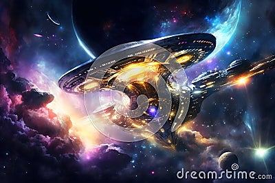 Combat futuristic spaceship intergalactic war. Neural network AI generated art Stock Photo