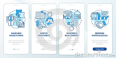 Combat homesickness tips blue onboarding mobile app screen Vector Illustration