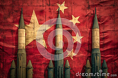 Combat missiles against the background of the Chinese flag Stock Photo