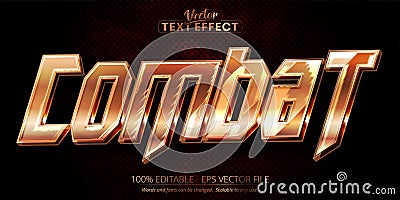 Combat text, shiny golden color editable text effect on dark red textured background Vector Illustration