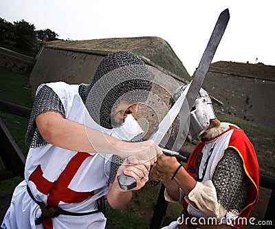 Combat of two knights Stock Photo