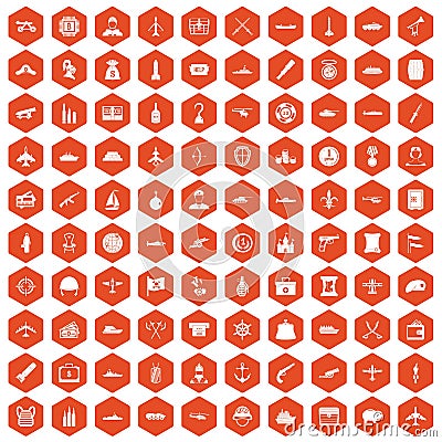 100 combat vehicles icons hexagon orange Vector Illustration