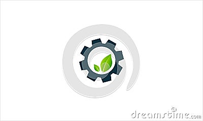 Combination of gear and green leaf logo icon illustation or echo engine setting gear icon logo template vector Vector Illustration