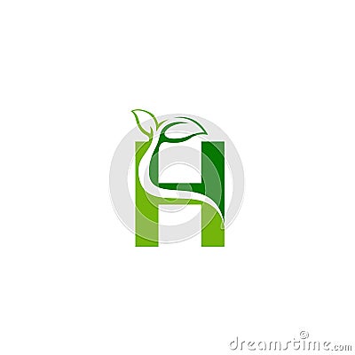 Combination of green leaf and initial letters H logo design vectors Vector Illustration