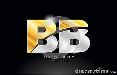 combination letter bb b b alphabet with gold silver grey metal logo Vector Illustration