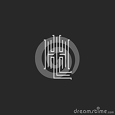 Combination letters HL logo hipster simple monogram, intersection thin line LH wedding emblem mockup, overlapping two initials H L Vector Illustration