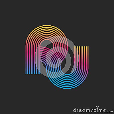 Combination letters PU or UP logo monogram creative offset lines linear design, linked two overlapping letters P and U trendy Vector Illustration