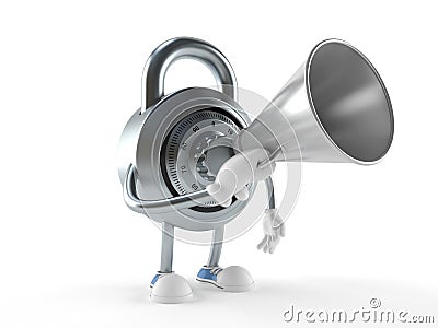 Combination lock character speaking through a megaphone Stock Photo