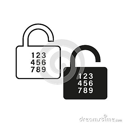 Combination lock icon. Security padlock symbol. Numeric code design. Unlocking mechanism illustration. Vector Illustration