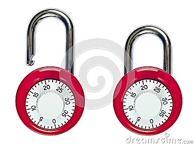 Open and closed combination locks Stock Photo