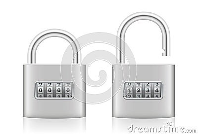 Combination Lock Numbers Code Padlock Locked Unlocked Vector Illustration