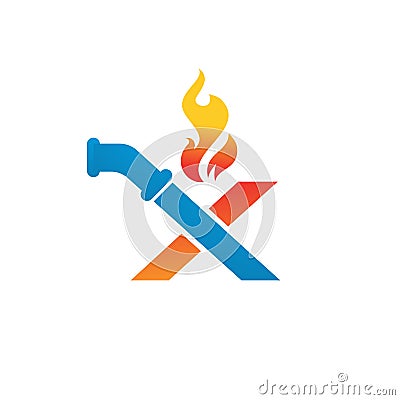 combination pipe andfire with X Letter plumbing logo design vector concept illustration Vector Illustration