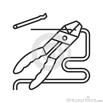 Combination pliers removing wire insulation linear icon Vector Illustration