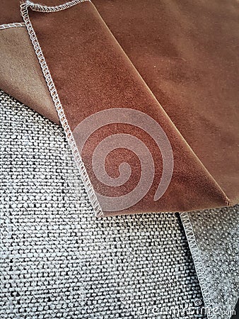 Combination between velvet and cotton fabric for interior moodboard Stock Photo