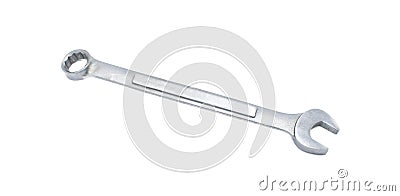 Combination wrench or spanner is a tool used to provide grip and turn nuts and bolts, and similarly shaped objects. It has an open Stock Photo