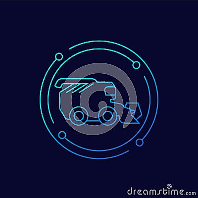 combine harvester icon, linear design Vector Illustration