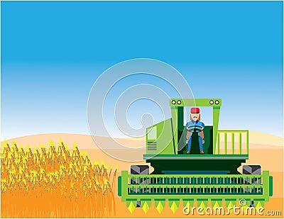 Combine Mows and Harvests crops vector Vector Illustration