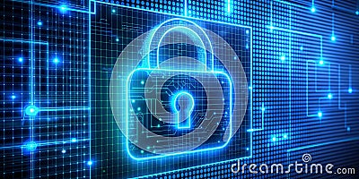 Combine the power of mesh boolean and file encryption blue neon lights AI-Created Content Stock Photo