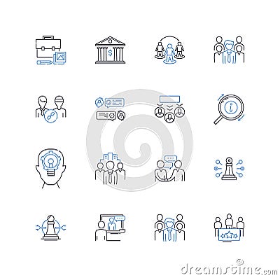 Combined Effort line icons collection. Synergy, Collaboration, Unity, Joint effort, Cohesion, Teamwork, Alliance vector Vector Illustration
