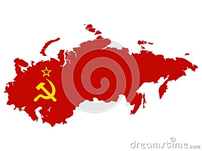 Combined Flag and Map of USSR Soviet Union on White Background - Miller Projection Vector Illustration