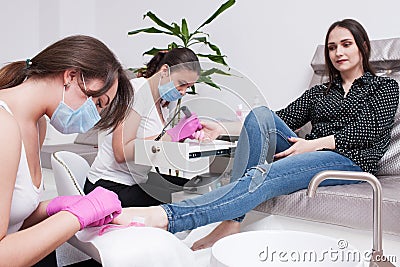 Combined gel polish manicure and pedicure Stock Photo