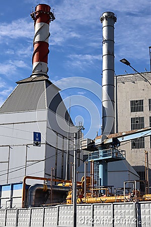 combined heat and power plant TEC 9 in Moscow. Gas heat station buildings Stock Photo