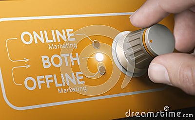Combining both online and offline in a marketing strategy Stock Photo