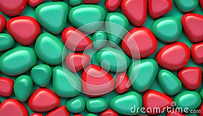 Combining green and red 3D stones to create a multicolored abstract background 3D render Stock Photo
