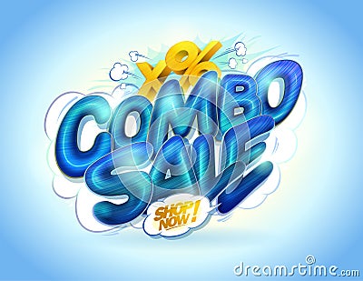 Combo sale web banner with glossy blue lettering Vector Illustration