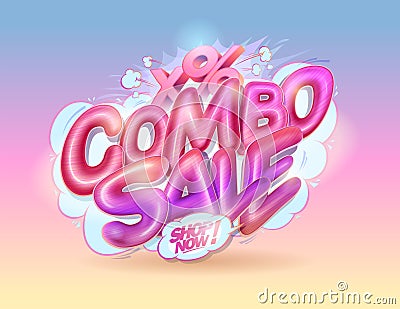 Combo sale web banner template with glossy lettering Vector Illustration