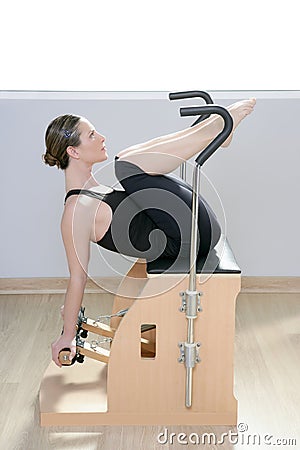 Combo wunda pilates chair woman fitness yoga gym Stock Photo