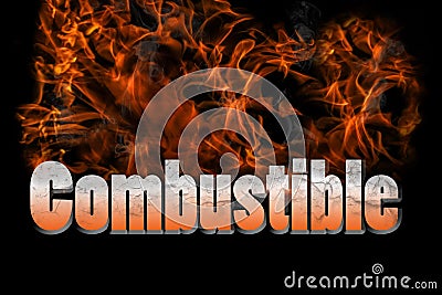 Combustible 3D illustration in fire text Cartoon Illustration