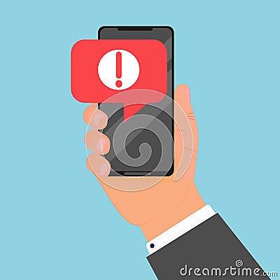 Comcept of alert message mobile notification. Danger error alerts, virus problem in smartphone Stock Photo