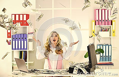 come to save money. working from home concept. bitcoin convert into cash. bank office or currency exchanger. victory Stock Photo