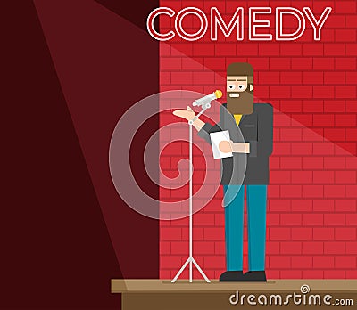 Comedian Doing Stand Up. Flat vector Vector Illustration